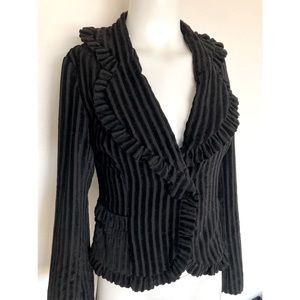 Yoana Baraschi Black Striped Velvet Ruffle Blazer